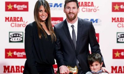 Messi acompanhado da mulher e do filho