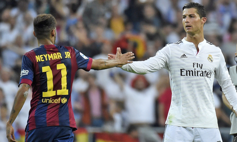Cristiano Ronaldo e Neymar após um derby espanhol
