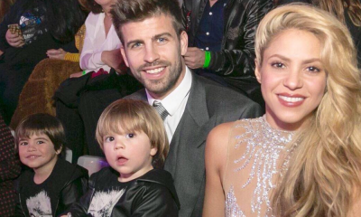 Shakira com o marido e os dois filhos