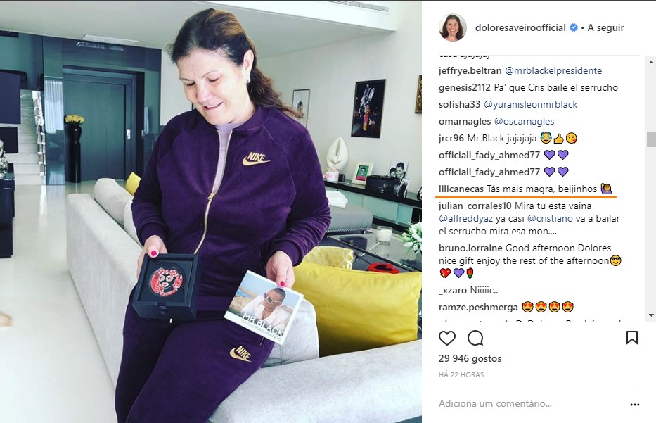 Lili Caneças comenta o Instagram de Dolores Aveiro