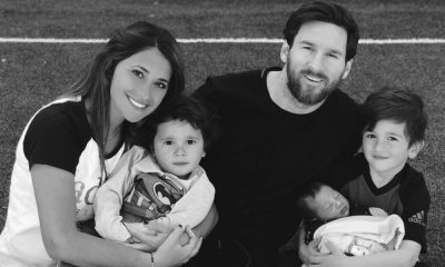 Messi com a mulher e os três filhos