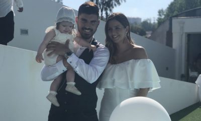Rúben Neves com a filha e a namorada no dia do batizado