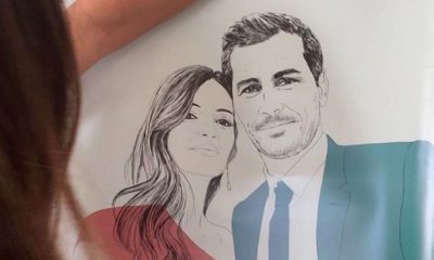 Iker Casillas e Sara Carbonero num retrato feito pela empresa The Red Wolf